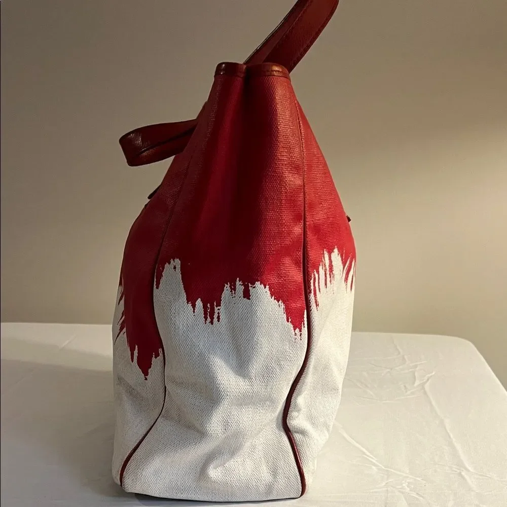 Yves Saint Laurent Rive Gauche Red and White Tote - Picture 9 of 12